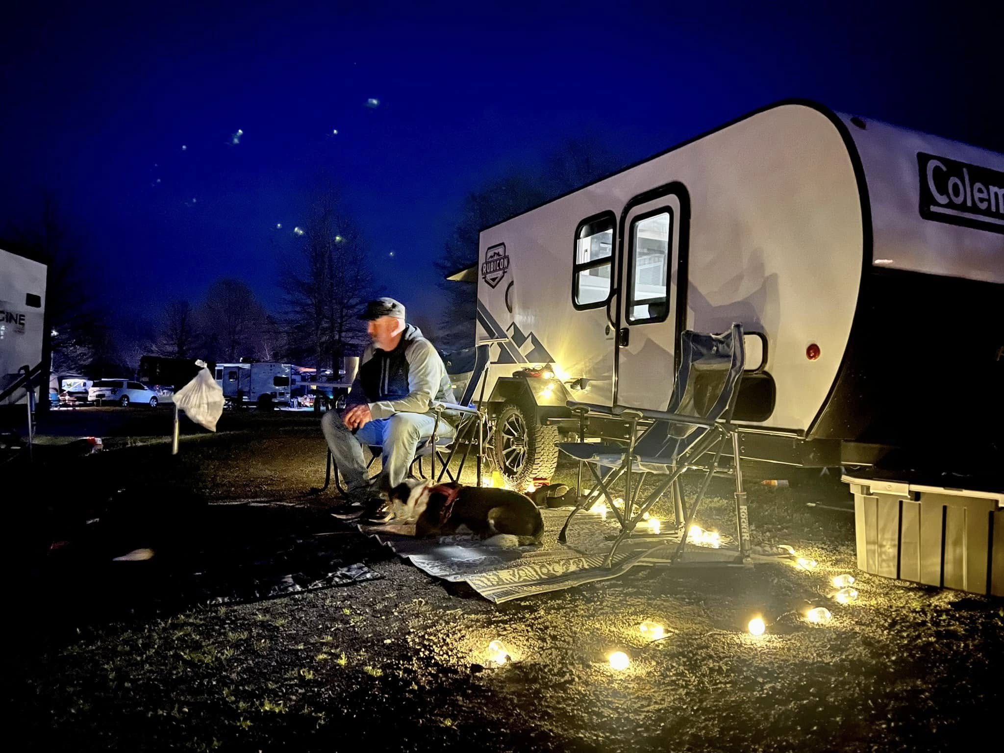Evening at the Coleman Rubicon campsite with Oakley